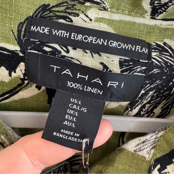 NWT Tahari 100% Linen Green Tropical Palm Printed Button Up Top Large - Picture 2 of 5